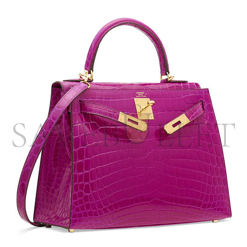 HERMÈS MASTER A SHINY ROSE SCHÉHÉRAZADE NILOTICUS CROCODILE SELLIER KELLY 28 WITH GOLD HARDWARE (28*22*10cm)
